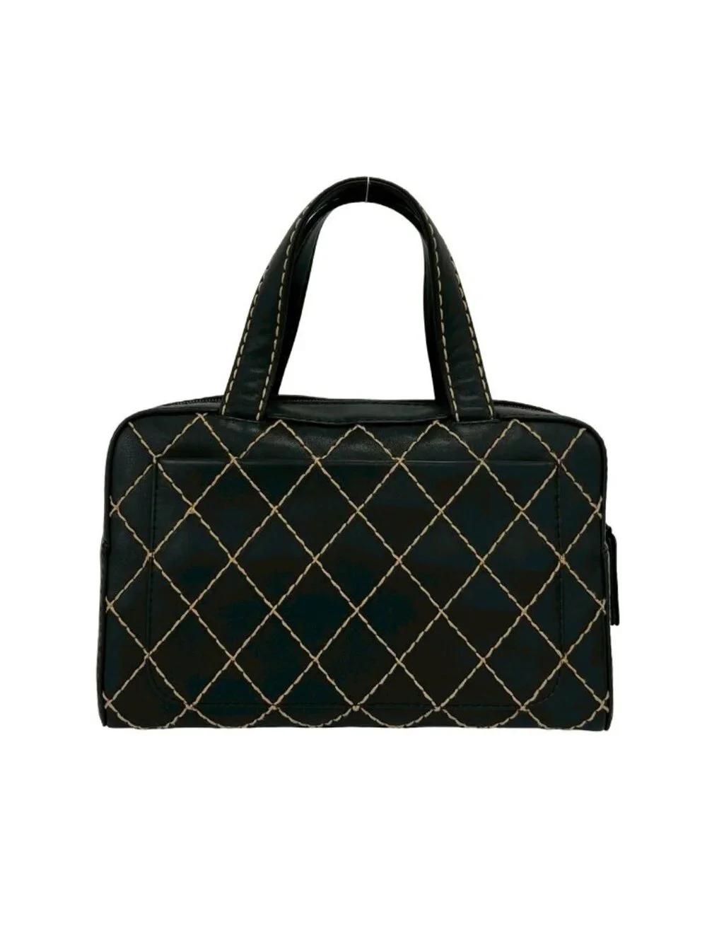 Chanel Card Seal Included Wild Stitch CC Logo Leather Boston Bag Black